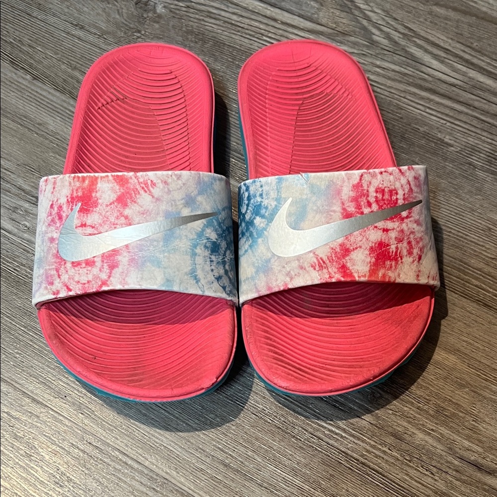 Nike Pink/ Green Tye Dye Slides -Size 11c